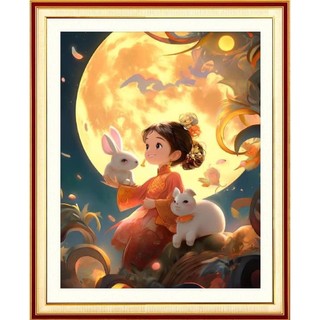 - tranh thêu chữ thập phong cảnh cô gái ngắm trăng mn0468 (40x50)cm