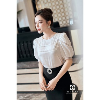 Áo kiểu nữ my way phối viền tay bo ống sang trọng 5ma15185