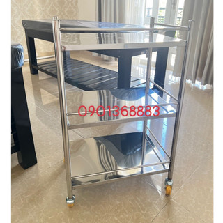 Xe Đẩy Inox 3 tầng, kệ inox kèm 2 thau