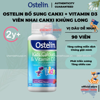 [Hàng Chuẩn ÚC] Ostelin Kids Calcium & Vitamin D3 90 Viên - Canxi viên khủng long tăng chiều cao cho bé trên 2 Tuổi