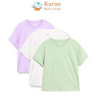  Áo thun trơn cho bé gái VNXK cổ tròn tay vắn chất cotton hữu cơ mềm mịn thoáng mát 