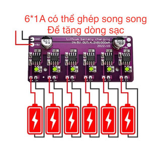 Bộ sạc pin 1s 18650 3,7v-4,2v modul 6 cổng sạc 5v 1a
