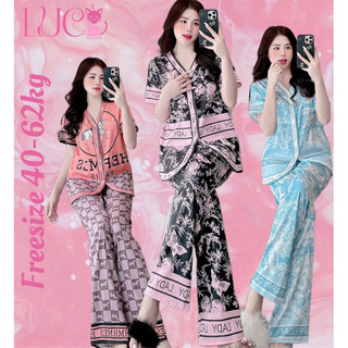 (40-60kg) Set bộ pijama mặc nhà Lụa Xước cổ lam chữ V quần dài hot trend thiết kế cai cấp cho bạn nữ