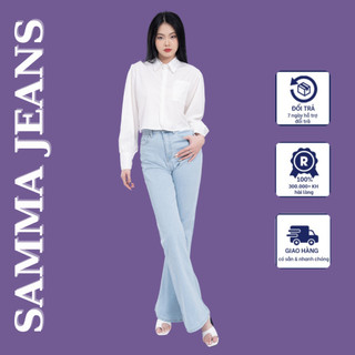 Quần jean nữ ống loe cạp cao bigsize P03 quần bò nữ cạp cao phong cách hàn quốc chất co giãn, chính hãng Samma Jeans