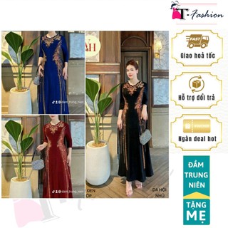 Đầm dạ hội trung niên đi tiệc thun nhũ mịn ép đá bigsize 80kg, Đầm dạ hội nhũ kim tuyến ép đá SP058TF - trangfashion