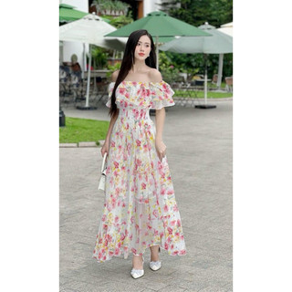 Bigsize - đầm maxi hoa trễ vai cực xinh cho các nàng chubby
