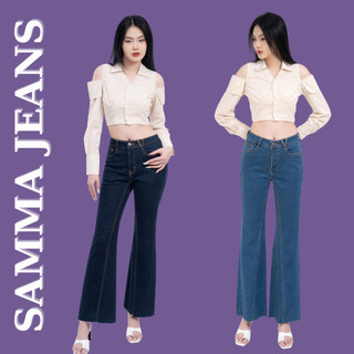 Quần jean nữ ống loe gẫu tua rua P04 quần bò nữ cạp cao phong cách hàn quốc chất co giãn, chính hãng Samma jeans