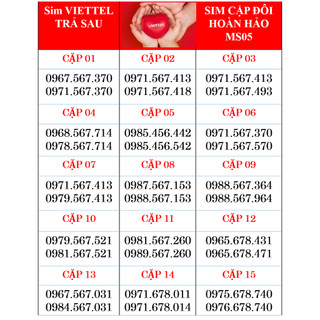 Sim đôi Viettel Trả Sau Số Đẹp mã số 05, Sim cặp đôi tình yêu cực đẹp, ấm áp yêu thương