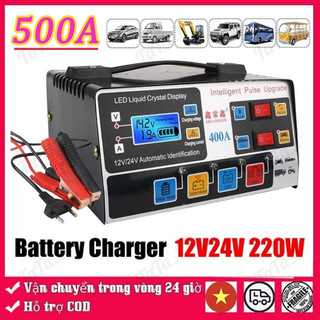 ⚡️ COD ⚡️ 500AH 12V/24V Sạc bình ắc quy ô tô xe máy thông minh tự ngắt khi đầy,Với chức năng bảo trì và phục hồi pin