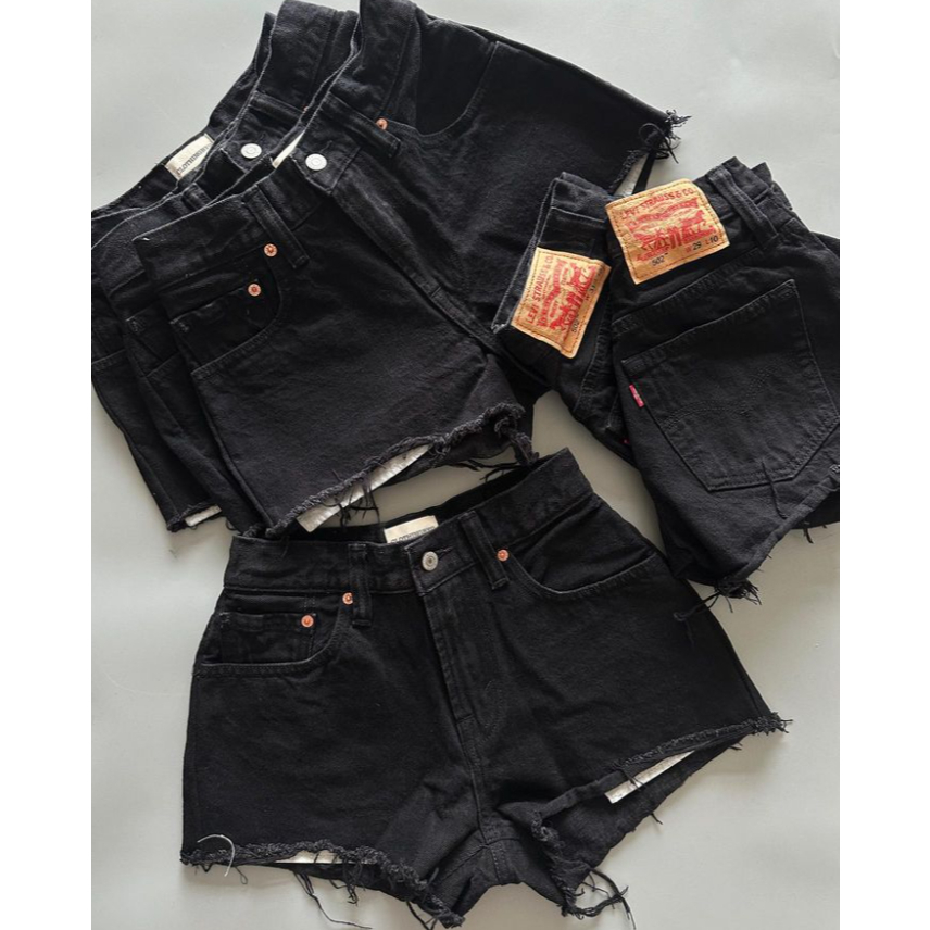  Quần short jean nữ ĐEN vintage lộ túi chất denim lưng cao phong cách Âu Mỹ size XS-XXL MEE JEAN 