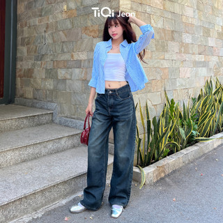 Quần jean nữ ống suông rộng TiQi Jeans wash màu rách nhẹ B2-336
