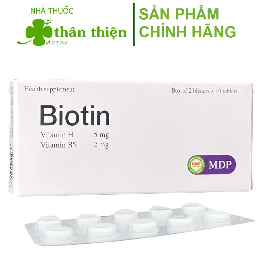 Biotin – Bổ sung vitamin H (B7), vitamin B5 cải thiện giúp tóc mọc nhanh, dày và móng khỏe, giảm gãy (Hộp 20 viên)