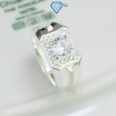 Nhẫn bạc nam mặt vuông cao cấp viền đính một hàng đá sang trọng NNA0595 - Trang Sức TNJ
