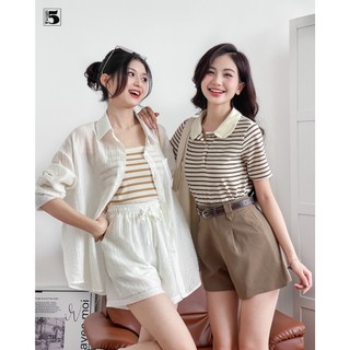 Áo thun nữ Twentyfive kẻ ngắn tay, cổ polo TL07