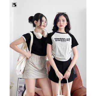 Áo thun nữ Twentyfive ngắn tay dáng ngắn, phối cổ, vai, rút 2 bên 5845
