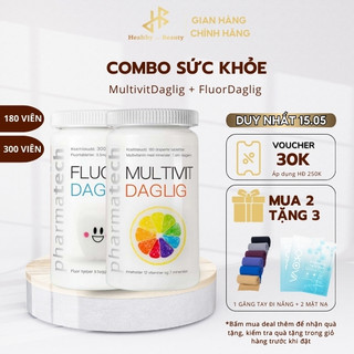 Combo sức khỏe viên uống vitamin, khoáng chất Multivit Daglig và viên tái tạo men răng Fluor Daglig