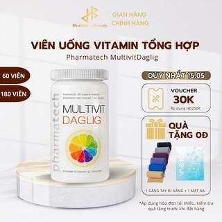 Viên uống bổ sung vitamin tổng hợp, khoáng chất Pharmatech Multivit Daglig hộp 60 & lọ 180 viên