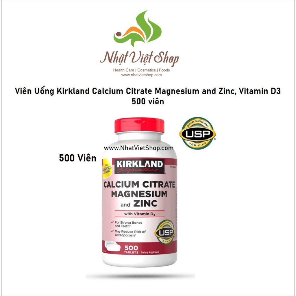 (Date: 12/2024) - Viên Uống Kirkland Calcium Citrate Magnesium and Zinc with Vitamin D3 (500 viên)