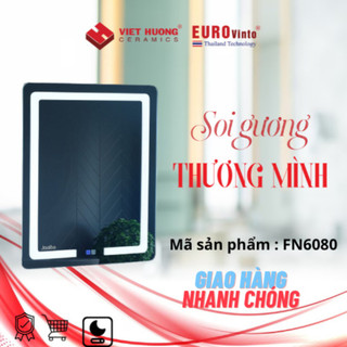 Gương soi treo tường cao cấp EUROVINTO hình chữ nhật LED trước chống thấm, chống rò rỉ