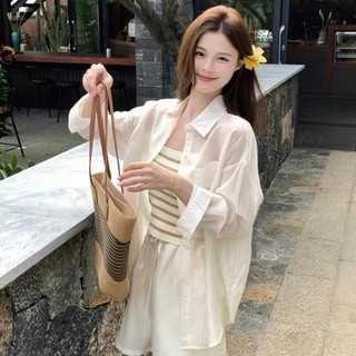 Set áo sơ mi tay dài kèm quần sooc chất voan tơ, bộ áo sơ mi quần đùi mềm mỏng xinh xắn