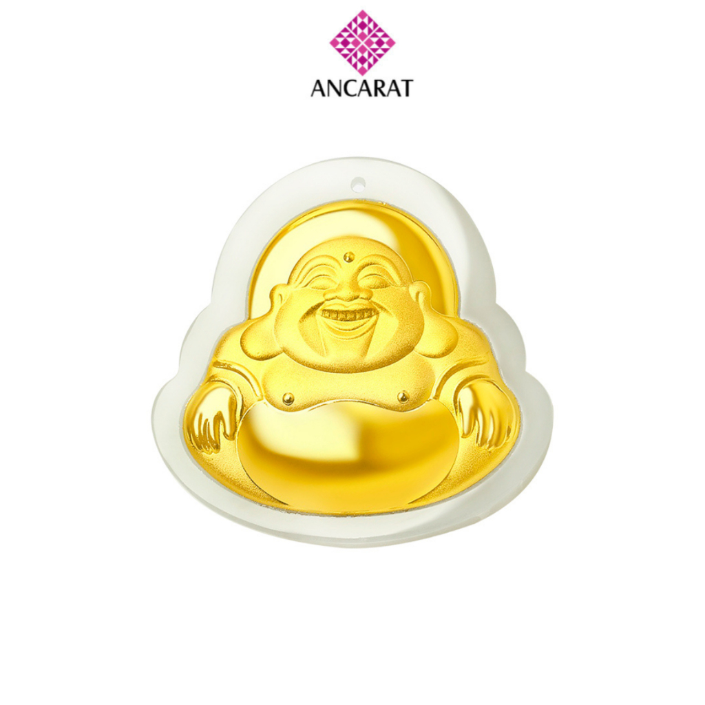Mặt Dây Ngọc Phỉ Thúy Dát Vàng Di Lặc Ancarat Size Mini