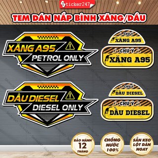 Decal dán nắp bình xăng xe ô tô, nắp bình dầu 🌈𝑭𝒓𝒆𝒆𝒔𝒉𝒊𝒑 tem dán bình xăng a95, bình dầu diesel chú ý đổ xăng, đổ dầu