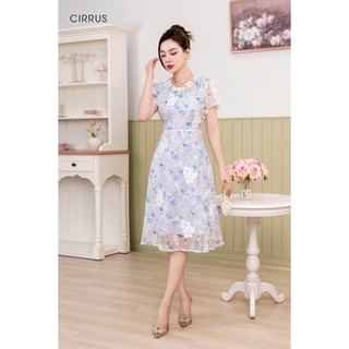 Đầm xòe thiết kế cổ tròn dáng dài hoạ tiết hoa nổi thời trang CIRRUS 240050