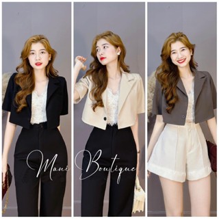 Áo khoác Blazer nữ cộc tay dáng croptop trendy hàng thiết kế có đệm vai free size dưới 55kg