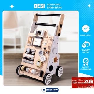 Xe Tập Đi Cho Bé Đa Năng Kết Hợp Bảng Bận Rộn Gỗ Không Sơn Phủ PU An Toàn Cho Trẻ Kích Thích Khả Năng Vận Động