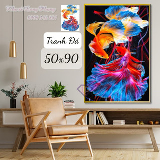 Kho sỉ )tranh đính đá cá chép hoá rồng d9904:50x90cm