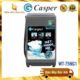 Máy giặt Casper WT-75NG1  7.5kg cửa trên, màu đen – Model 2023, bảo hành chính hãng 24 tháng
