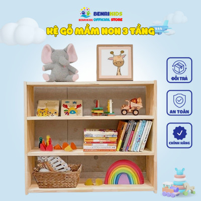 Kệ 3 Ngăn Đựng Đồ Chơi Benrikids Cho Bé Kệ Sách Để Sàn Và Trang Trí Decor Phòng Ngủ , Phòng Khách Bằng Gỗ Thông Nhập