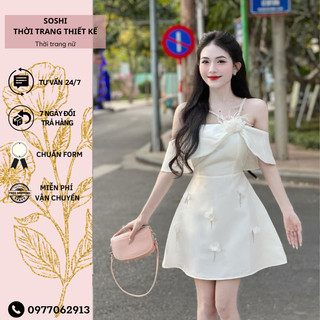 Đầm trễ vai thiết kế dây chéo, váy dự tiệc cô dâu chân váy đính đá bling có đệm ngực và quần bảo hộ chuẩn form cao cấp