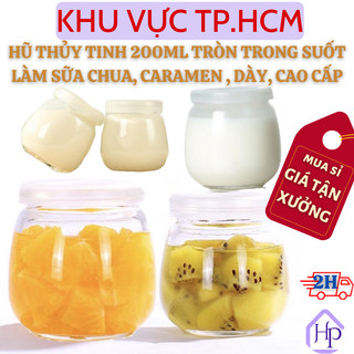  Hũ Thủy Tinh Tròn Trong Suốt Dung Tích 200ml Chất Liệu Dày, Dùng Làm Sữa Chua, Caramen