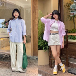 Áo sơ mi dài tay freesize chất cotton LALUNA, áo sơ mi basic trơn dáng dài form rộng [3273]