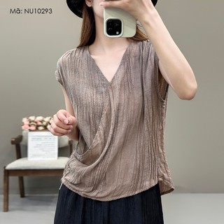 Áo t-shirt linen sát nách kamaka cổ v kiểu vạt chéo - nu10293