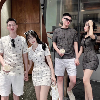 ✌️Set đồ đôi thun ôm body chất cotton xước 2 màu xám-trắng siêu đẹp 💕