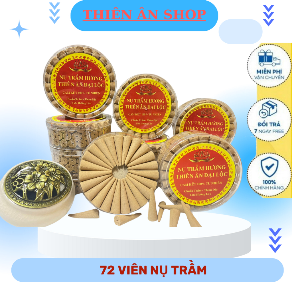 Nụ trầm hương Thiên Ân, nhang trầm nụ, trầm hương xông nhà 100% tự nhiên hộp 72 viên
