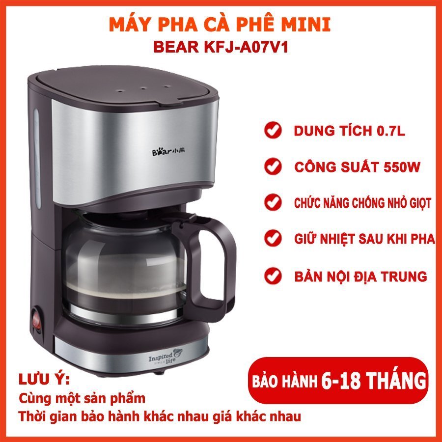 Máy Pha Cà Phê Mini Bear, Máy Pha Cafe Mini Tự Động Dung Tích 700ml, Có Thể Điều Chỉnh Độ Đậm Nhạt Của Cà Phê