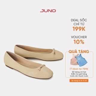 Giày Búp Bê Nữ 1cm Thời Trang JUNO Ballerina Đính Khóa Trang Trí BB01141
