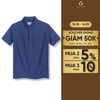 Áo polo cộc tay nam CEFFYLO kiểu dáng trơn basic màu xanh navy mặt vải tổ ong thoáng khí mềm mại thời trang nam