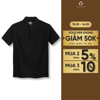 Áo polo cộc tay nam CEFFYLO kiểu dáng trơn basic màu đen mặt vải tổ ong thoáng khí mềm mại hạn chế nhăn thời trang nam