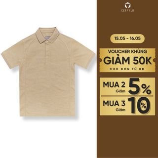 Áo polo cộc tay nam CEFFYLO kiểu dáng trơn basic màu be mặt vải tổ ong thoáng khí mềm mại hạn chế nhăn thời trang nam