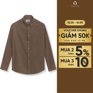 Áo Sơ Mi Nam Dài Tay Đũi Ceffylo Màu Nâu Chất Liệu Đũi Cao Cấp Thoáng Mát Form Slimfit