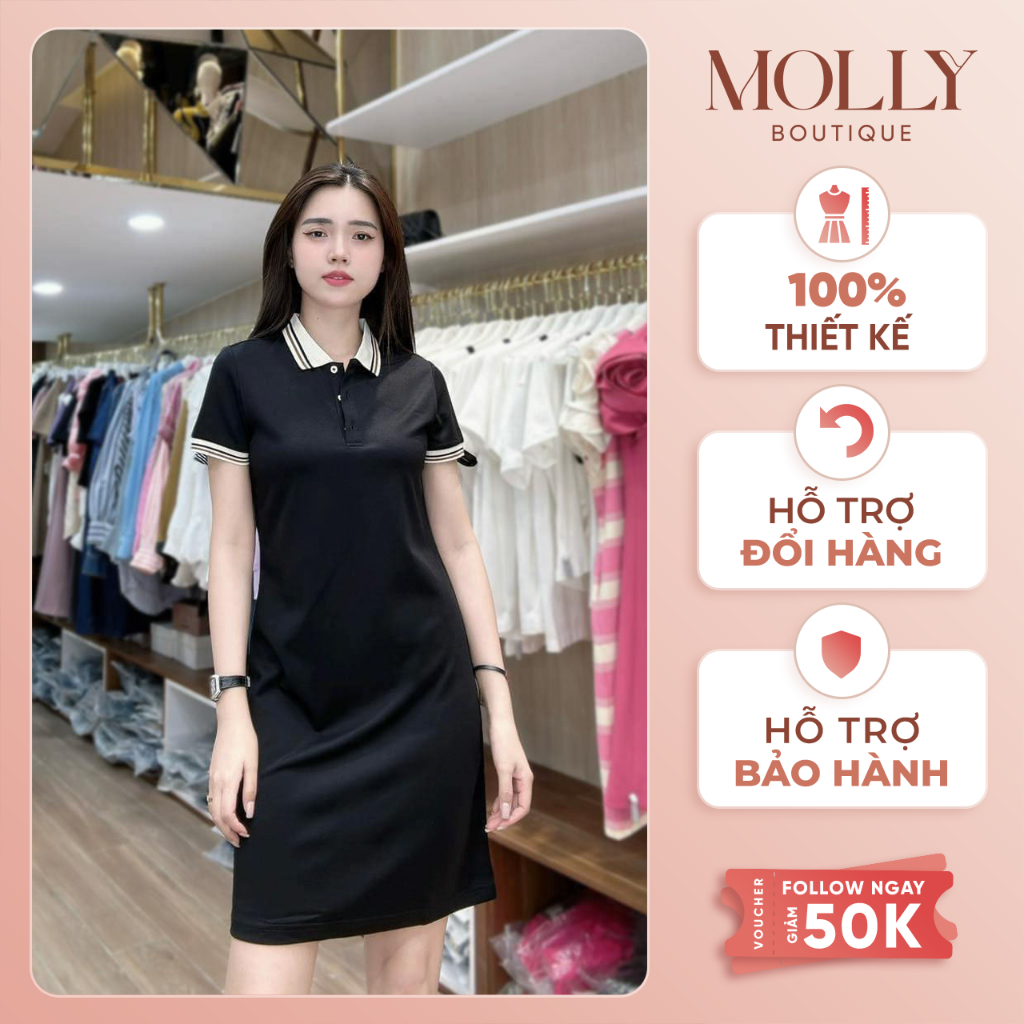 Váy Polo Cổ Bẻ Dáng Xuông Chất Thun Cotton Basic Đơn Giản Trẻ Trung Năng Động V0101