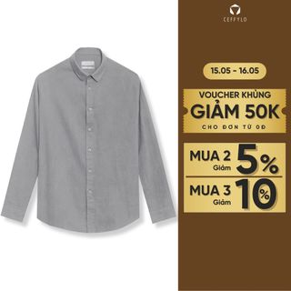 Áo Sơ Mi Nam Dài Tay Đũi Ceffylo Màu Ghi Chất Liệu Đũi Cao Cấp Thoáng Mát Form Slimfit