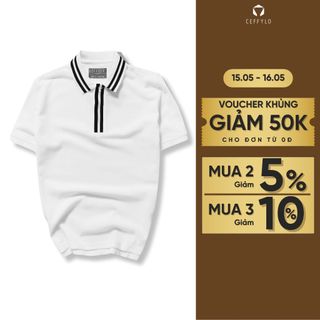 Áo Polo Nam Cộc Tay Phối Cổ Ceffylo Màu Trắng Chất Liệu Cotton Kiểu Dáng Trẻ Trung Form Slimfit Thời Trang Nam