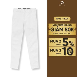 Quần khaki nam CEFFYLO màu trắng chất vải thoáng mát co giãn form dáng ôm nhẹ thoải mái khi hoạt động thời trang nam
