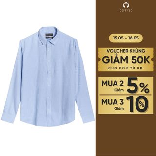 Sơ mi dài tay nam CEFFYLO Oxford Kẻ Sọc màu xanh da trời chất vải thoáng khí mềm mại phom slimfit thời trang nam