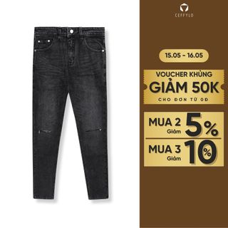 Quần jean nam CEFFYLO rách gối màu xám chất mềm mại thoải mái dáng slimfit ôm nhẹ thời trang nam trẻ trung